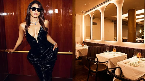 Priyanka Chopra Jonas (left) and inside Sona NY restaurant