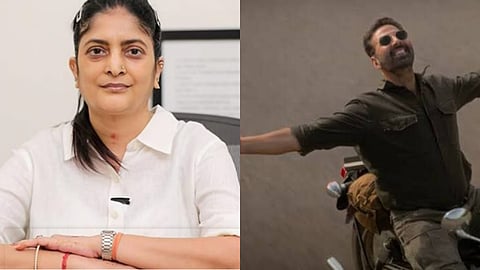 Sudha Kongara (left) and a poster from Sarfira