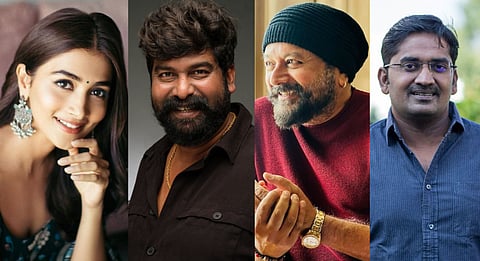 From L to R - Pooja Hegde, Joju George, Jayaram and Karunakaran