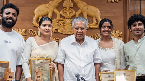 Kerala Chief Minister Pinarayi Vijayan with the cast of All We Imagine As Light