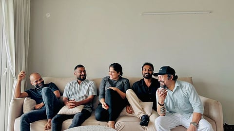 Shju Khalid, Anwar Rasheed, Chandini Sreedharan, Sreeraj Sreenivasan, Soubin Shahir from the sets of Praavinkoodu Shappu
