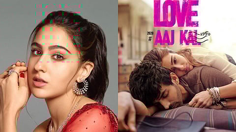 Sara Ali Khan and the poster of Love Aaj Kal (2020)