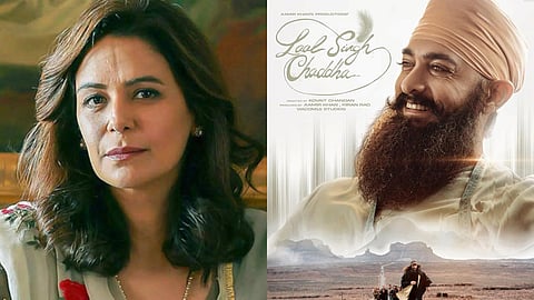 Mona Singh and the poster of Laal Singh Chaddha