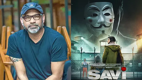 Abhinay Deo and the poster of Savi