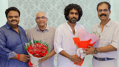 (From L to R) co-producer A Venkatesh, writer Baradwaj Rangan, director Sarjun, and producer Lakshman Kumar