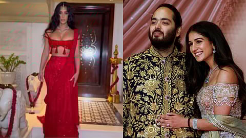 Kim at the wedding (Left) and Anant and Radhika (Right)