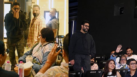 Amitabh Bachchan and Abhishek Bachchan's photo from the film outing