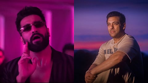 Vicky Kaushal in a still from the music video (left) and Salman Khan
