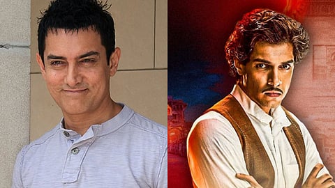 Aamir Khan (Left); Junaid Khan's still from Maharaj (Right)