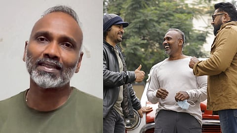 Vijay Milton (L) and a photo taken during the shooting of the film