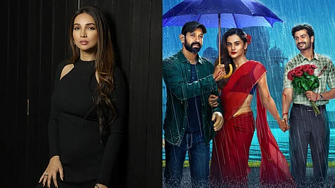 Kanika Dhillon and the poster of Phir Aayi Hasseen Dillruba