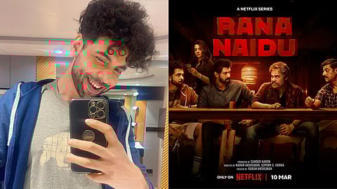 Abhishek Banerjee (left) and a poster from Rana Naidu