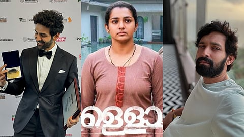 (from left) Kartik Aaryan after receiving the award, Paravathy Thirovothu in Ullozhukku and Vikrant Massey