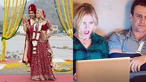 A scene from Vicky Vidya Ka Woh Wala Video (left) and Cameron Diaz and Jason Segel in Sex Tape