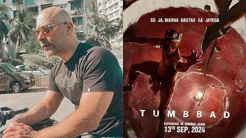 Rahi Anil Barve (left) and a poster from Tumbbad