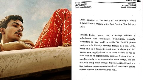 A poster from Laapataa Ladies (left) and FFI's citation for the film