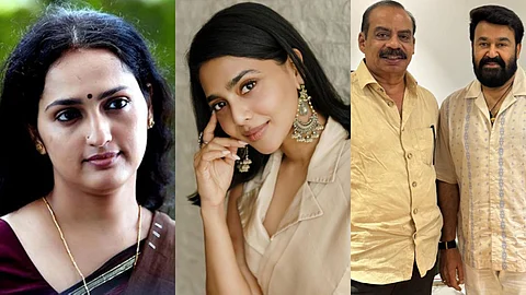 (L to R) Sangita, Aishwarya Lekshmi, Sathyan Anthikkad, Mohanlal
