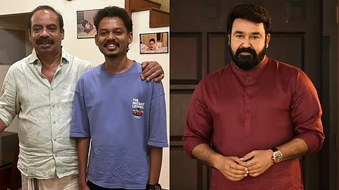 (L to R) Sathyan Anthikad, Sangeeth Prathap, Mohanlal