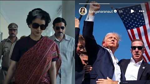 Kangana Ranaut in Emergency (left) and Donald Trump after an assassination attempt