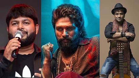 SS Thaman (L), Allu Arjun (M) and Devi Sri Prasad (R)