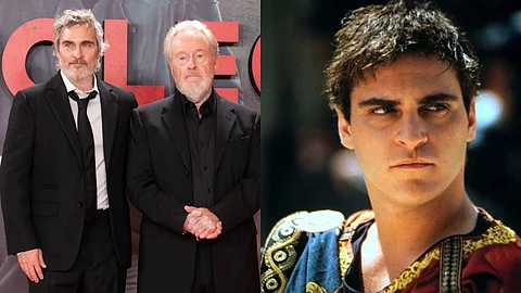 Joaquin Phoenix and Ridley Scott (L), Phoenix as Commodus in Gladiator