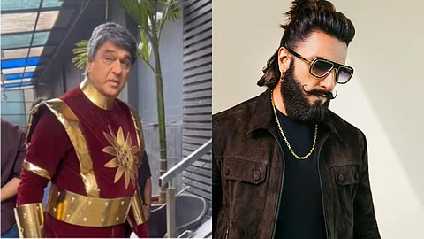 Mukesh Khanna in Shaktimaan costume (left) and Ranveer Singh