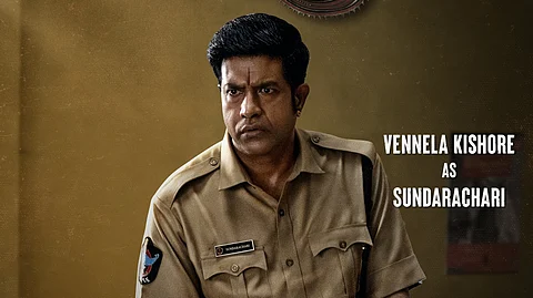 The first look poster of Vennela Kishore from Bhairavam