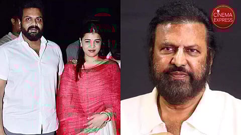 Manchu Manoj with wife (L) and Mohan Babu (R)
