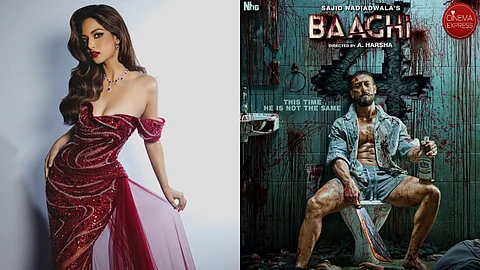 Harnaaz Kaur Sandhu (left) and a poster from Baaghi 4