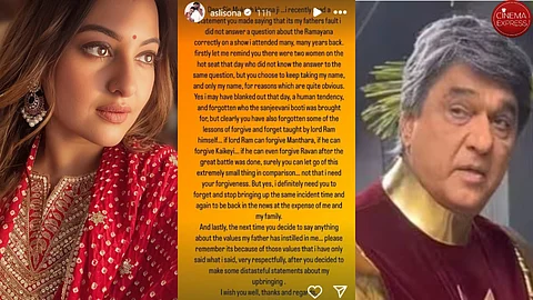 (from left) Sonakshi Sinha, a screenshot from her Instagram note and Mukesh Khanna