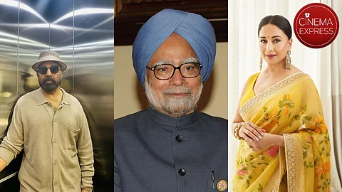 (from left) Kamal Haasan, Dr. Manmohan Singh and Madhuri Dixit