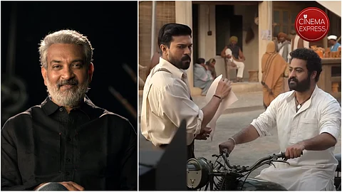 SS Rajamouli; A still from RRR: Behind and Beyond