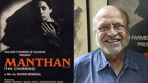 A poster of Manthan (left) and the late filmmaker Shyam Benegal