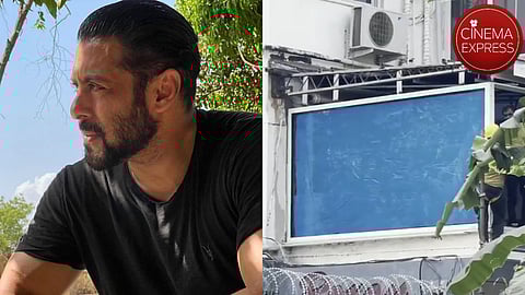 Salman Khan (left) and bulletproof glass being installed at Galaxy Apartments