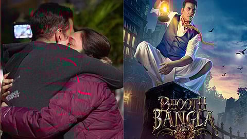 Akshay and Tabu (L) ; Bhooth Bangla poster (R)