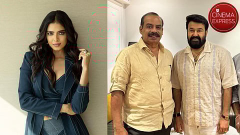 (L to R) Malavika Mohanan, Sathyan Anthikad, Mohanlal