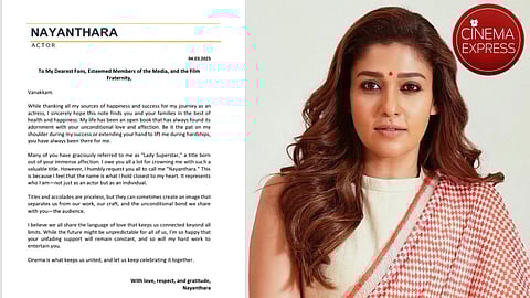 Nayanthara requests fans and media not to address her 'Lady Superstar'