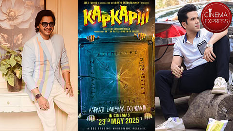 (from left) Shreyas Talpade, Kapkapiii poster and Tusshar Kapoor