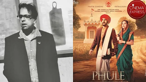 Director Ananth Mahadevan (left) and a poster from Phule
