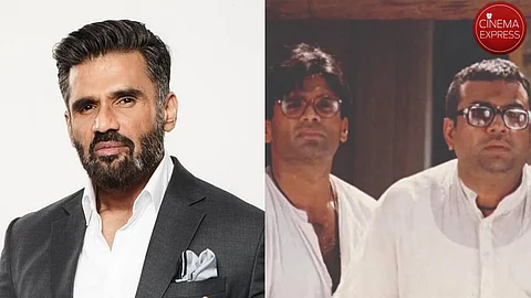 Suniel Shetty (L) and A still from Hera Pheri