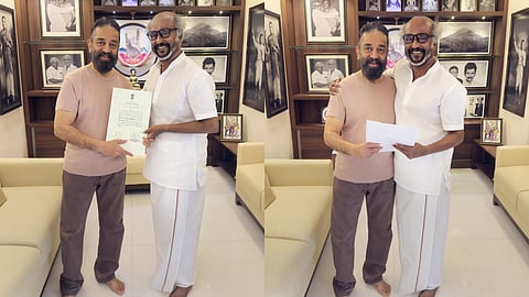 Kamal Haasan meets Rajinikanth after becoming Rajya Sabha MP