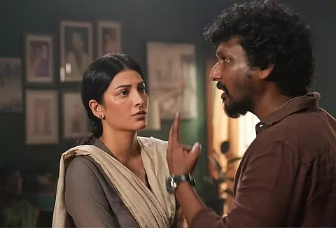 Shruti and Lokesh in a BTS still from Coolie