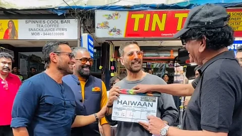 Akshay Kumar and Saif Ali Khan share a cheeky moment with director Priyadarshan as they begin shooting for Haiwaan