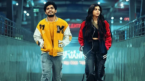 Naslen (L) and Kalyani Priyadarshan (R) in a still from Lokah Chapter 1: Chandra