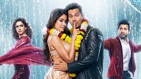 From left: Sanya Malhotra, Janhvi Kapoor, Varun Dhawan and Rohit Saraf in Sunny Sanskari Ki Tulsi Kumari poster
