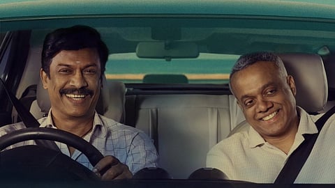 Samuthirakani and Gautham Vasudev from the poster of Carmeni Selvam