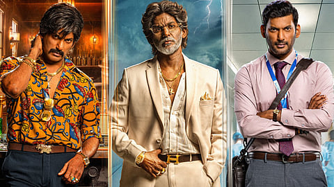 Vishal sports three different looks in the first poster of Magudam