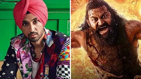Diljit Dosanjh (L) and Rishab Shetty in Kantara: Chapter 1 (R)