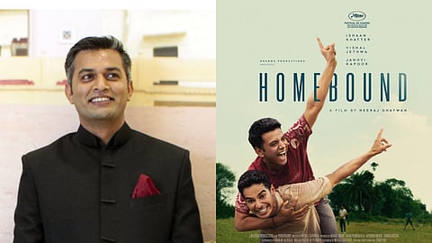 Neeraj Ghaywan (L) and Homebound poster (R)