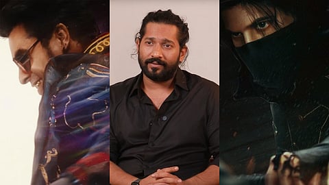 (L to R) Tovino Thomas as Micheal/Chathan, Lokah director Arun Dominic, Dulquer Salmaan as Charlie/Odiyan